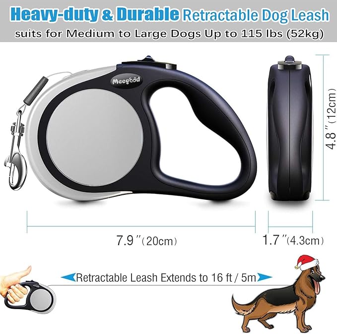 Heavy Duty Retractable Dog Leash-16ft Strong & Durable Walking Leash for S to L Dogs up to 45/115 lbs, Upgraded Lock System, Non Slip Grip, Tangle Free (Orange, Medium-Large Sized)