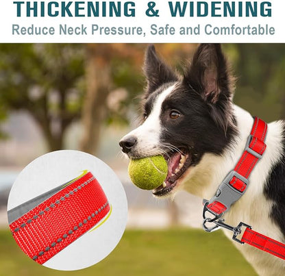 Dog Collar for Medium Small Large Dogs Reflective with Leash,Collar and Leash for Dogs,Soft Neoprene Padded 2 Pack(Red,L)