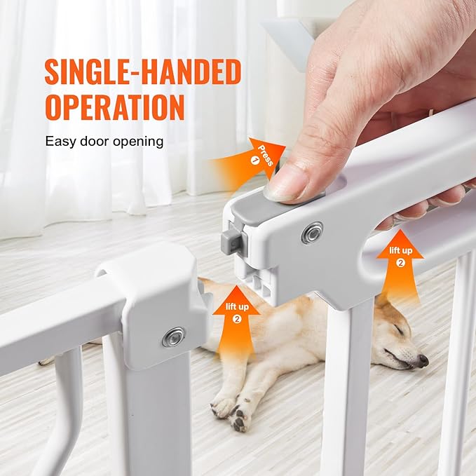 VEVOR 29.5-53" Extra Wide Safety Gate for Stairs, Auto Close Dog Gate for The House, Easy Install Pressure Mounted Pet Gates for Doorways, Easy Walk Thru Wide Safety Gate for Dog, White