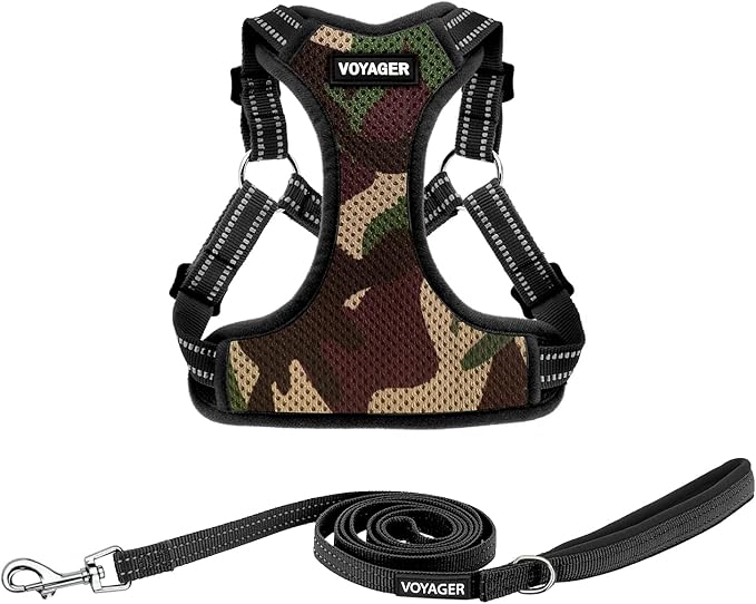 Best Pet Supplies Voyager Adjustable Step-in Flex Breathable Mesh Dog Harness for Small Medium Large Dogs Leash Set (Army Base), M