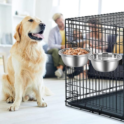 Crate Bowls for Large Dogs, ShineMe Heavy Duty Hanging Dog Bowls for Kennel Cage Crates, No Spill Stainless Steel Dog Crate Water Bowl or Large and Medium Dogs, 56oz, Set of 2