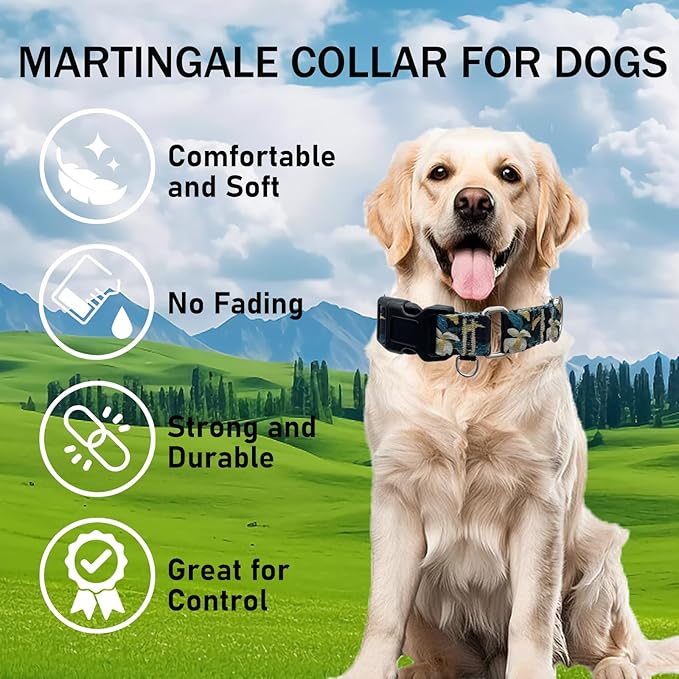 Martingale Collar for Dogs Floral Dog Collars for Small Medium Large Dogs with Buckle Adjustable Soft Nylon Dog Collar (Luxury Golden Flowers, Small)