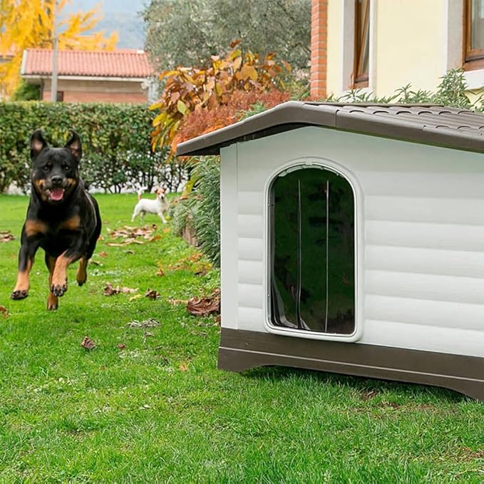 Ferplast Outdoor Kennel, Dog House DOGVILLA 90 in Resistant Thermoplastic Resin, Opening Side Panel