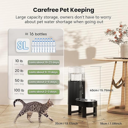CZPET Elevated Dog Water Bowl Dispenser for Large Dogs,8L Tall Raised Pet Waterer Stand,Relieve Neck Pressure,Large Capacity and Drinking Area Noise-Free for Pets (8L+Stand,Black)