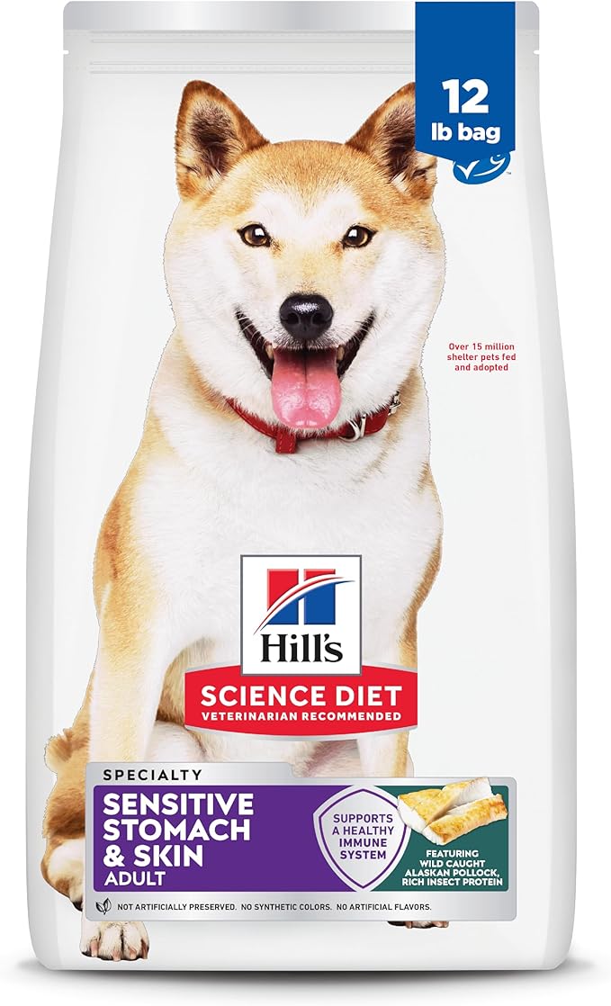 Hill's Science Diet Adult Sensitive Stomach & Skin Dry Dog Food, Pollock Meal, Barley, & Insect Meal, 12 lb. Bag