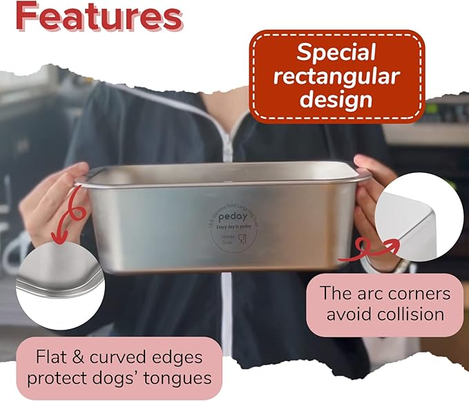 PEDAY 2.64 Gallon Extra Large Dog Water Bowl, Human Grade Stainless Steel, for Extra Large Sized Dogs - Silver Classic
