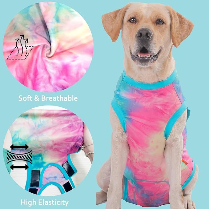 Dog Surgery Recovery Suit, Surgical Recovery Suit for Dog Male Neuter, Female Spay Shirt, Cone Alternative Pet Surgical Onesie Post Surgery Bodysuit, Tie-dye Green, XXL