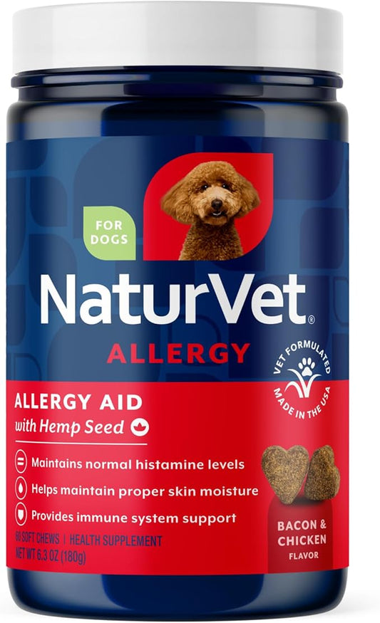 NaturVet Hemp Allergy Aid Supplement for Dogs, Hemp Seed, Antioxidants, Omegas, Dha & Epa for Healthy Skin & Respiratory Health, 60 Count