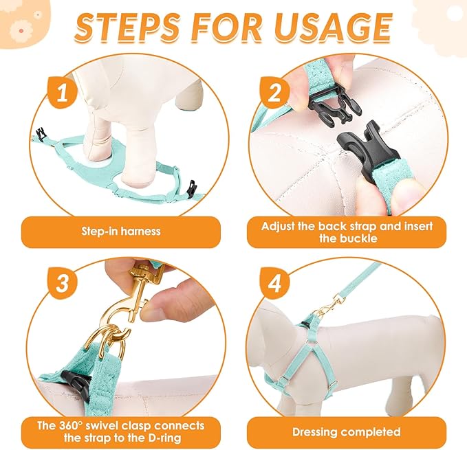 SlowTon Dog Harness Small Sized Dog - Soft XXS Dog Harness and Leash Set No Pull No Chock, Adjustable Lightweight Puppy Harness for XS Small Medium Dogs Cats (Solid Light Blue, XS)