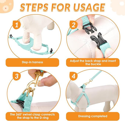SlowTon Dog Harness Small Sized Dog - Soft XXS Dog Harness and Leash Set No Pull No Chock, Adjustable Lightweight Puppy Harness for XS Small Medium Dogs Cats (Solid Light Blue, S)