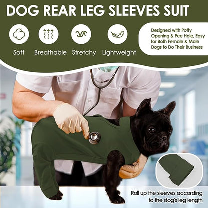 KOESON Back Zipper Dog Recovery Suit Hind Leg, Soft & Strechy Surgery Recovery Onesie for Female Male Dogs, Puppy Back Leg Sleeve to Stop Licking, Lightweight Dog Rear Leg Wound Cover, Army Green XS