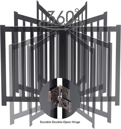 LZRS 4-Panel Wooden Free Standing Foldable Dog Gate Indoor – 24" High, Extra Wide Step-Over Safety Pet Gate for Doorways, Stairs, Hallways, Large Spaces & Playpen for Puppies Indoor Use, Black