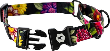 Wolfgang Heavy Duty Martingale Dog Collar with Quick Release Nylon Buckle for Walking & Training, DarkFloral Print, Extra Large