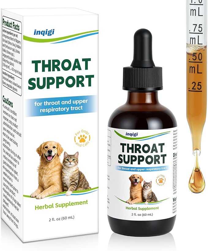 Throat Support for Dogs – Trachea & Respiratory Support Drops for Collapsed Trachea, Occasional Cough & Throat Discomfort – Slippery Elm & Mullein – for Dogs & Cats – Liquid Formula, 2 fl oz