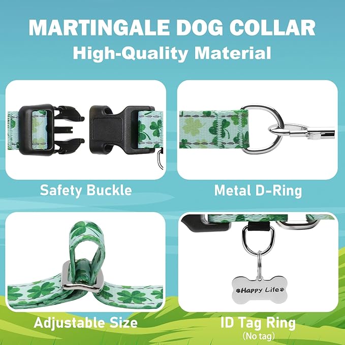 St.Patrick's Day Reflective Martingale Collar for Dogs with Quick Release Buckle Spring Clover Holiday Dog Collars (Shamrock, Medium)