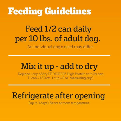 Pedigree High Protein Wet Dog Food, Adult Soft Canned Dog Food Variety Pack, Chicken Duck & Beef Bison Flavor, 13.2 oz. Cans, 12 Count