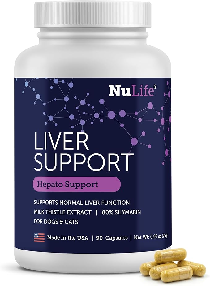 NuLife Hepato Support - Liver Support for Dogs and Cats with Silymarin - Contains Milk Thistle for Dogs & Cats and Vitamin B Complex (B1, B2, B6, B12) - Promotes Canine & Feline Hepatic Health - 90ct