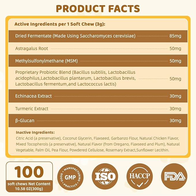 Dog Allergy Relief Probiotics Chews 100ct: Dogs Probiotic for Itching Relief and Skin Allergy- Soft Probiotics Chew for Dogs Digestive Health Gut Health & Immune System-Skin and Coat Health