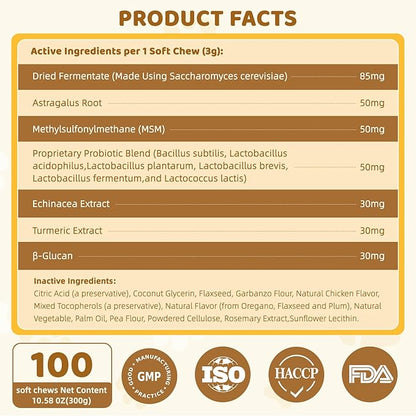 Dog Allergy Relief Probiotics Chews 100ct: Dogs Probiotic for Itching Relief and Skin Allergy- Soft Probiotics Chew for Dogs Digestive Health Gut Health & Immune System-Skin and Coat Health