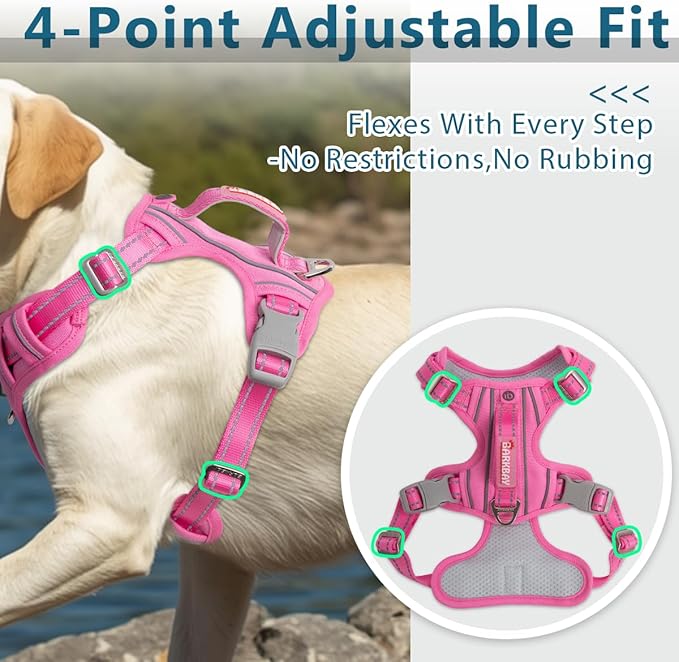 BARKBAY Dog Harness No Pull Oxford with ID Tag Pocket - Heavy Duty, Reflective, Easy Control for Large Dogs(Pink Oxford,XL)