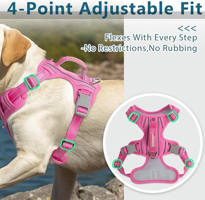 BARKBAY Dog Harness No Pull Oxford with ID Tag Pocket - Heavy Duty, Reflective, Easy Control for Large Dogs(Pink Oxford,XL)