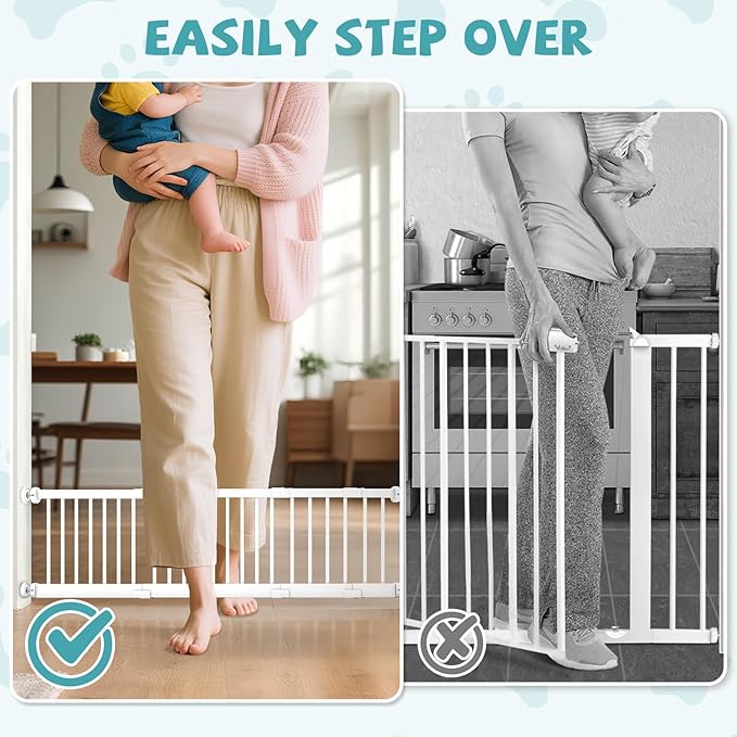 Metal Short Dog Gate, 13” Tall Puppy Small Pet Gate to Step Over, 17"- 44" Pressure Mount Indoor Outdoor Dog Gates with 4 Extension Kits, Small Puppy Gate for Doorways & Stairs