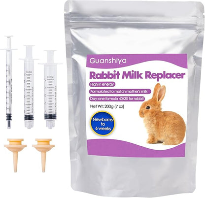 Rabbit Milk Replacer, Bunny Milk Replacement - High-Protein Formula for Newborn Bunnies & Orphaned Baby Rabbits, Supports Gut Health and Digestion (200 Grams)