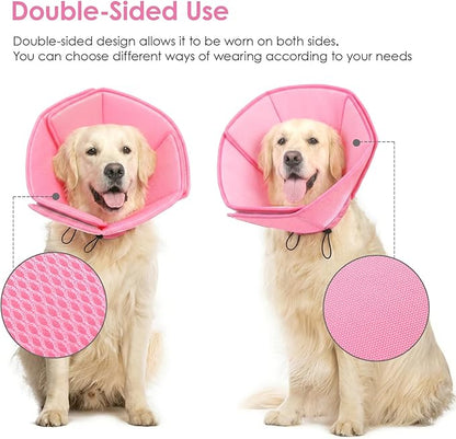 AOFITEE Soft Dog Cone, Adjustable Cones for Dogs After Surgery, Comfy Dog Cone Collar Alternative to Stop Licking, Elizabethan Recovery Collar for Large Dogs(Pink,Large)