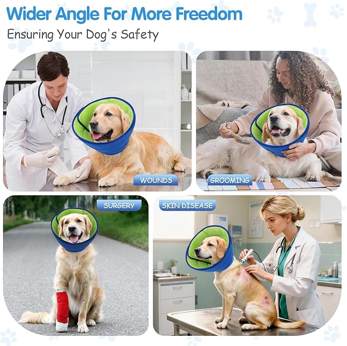 Adjustable Comfy Cones Soft Dog Cone Collar Alternative - for Large/Medium/Small Dogs to Stop Licking After Surgery, Comfortable Fabric Elizabethan Collars, Head Cone of Shame for Neuter Recovery - L