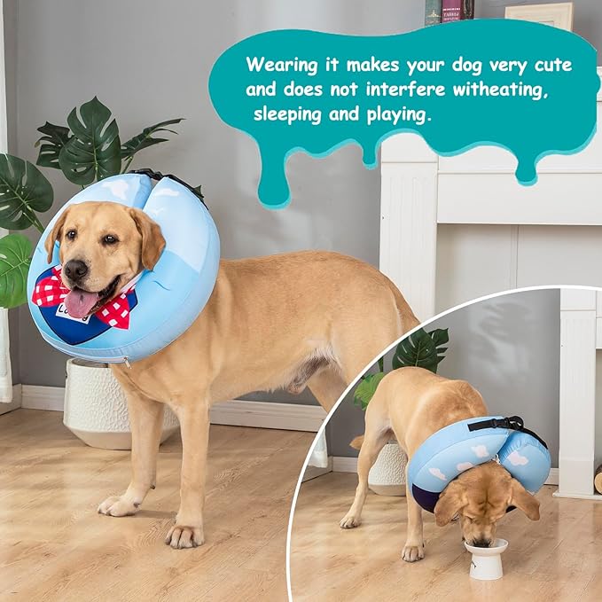 Inflatable Dog Cone Collar,Waterproof Soft Dog Donut Cone for Large Medium Small Dogs Cats, Recovery Pet E-Collar Alternatives After Surgery (Tie Red, Large)