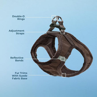 Best Pet Supplies - All Weather Plush, Reflective, No Pull Harness for Small, Medium Dogs, Cats - Secure with Hook & Loop Fastener, Buckle, Double D-Rings - Chocolate Suede, M