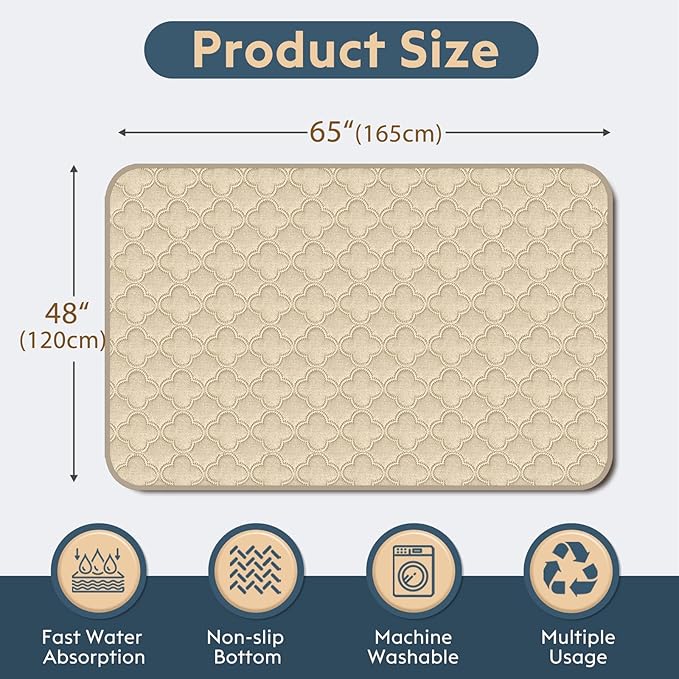 FunFurry Washable Pee Pads for Dogs - 1 Pack Reusable Pee Pads，Waterproof Puppy Pads，Pet Training Pads，Super Absorbent with Dog Paw Shape Non-Slip Backing (Cream, 48" X 65" - 1 Pack)
