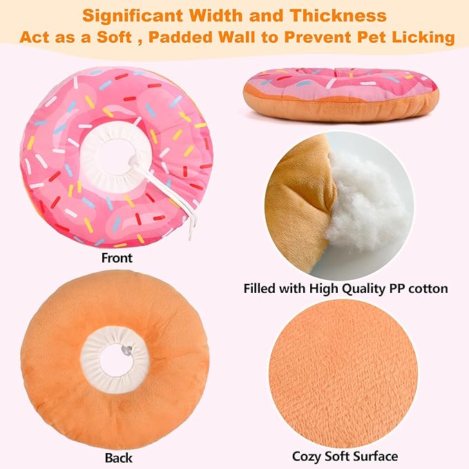 Cat Cone Collar Soft, Comfortable Cat Donut Collar After Surgery, Adjustable Elizabethan Recovery Collars & Cones to Stop Licking, Lightweight Neck Collar Soft Cone for Cats Small Dog (Pink, Large)