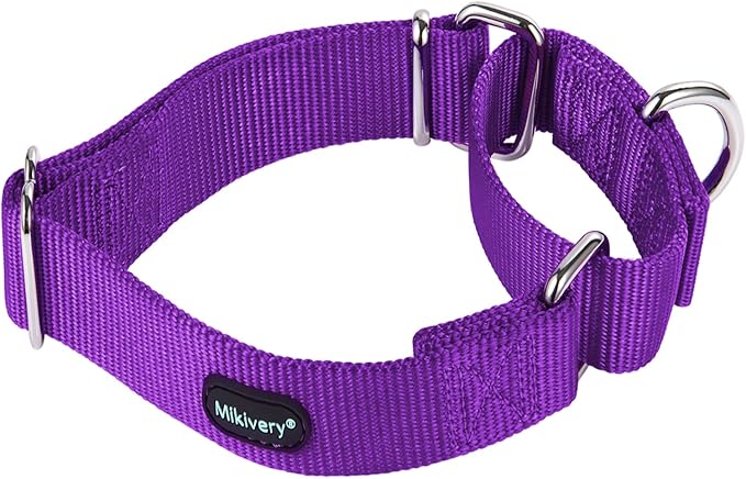 Mikivery Martingale Dog Collar Nylon Adjustable and Safety Training Colourful Comfortable Metal Buckle Pet Collars for Small Medium and Large Dogs(Purple 1,M)