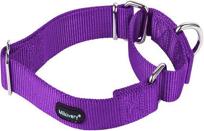 Mikivery Martingale Dog Collar Nylon Adjustable and Safety Training Colourful Comfortable Metal Buckle Pet Collars for Small Medium and Large Dogs(Purple 1,L)