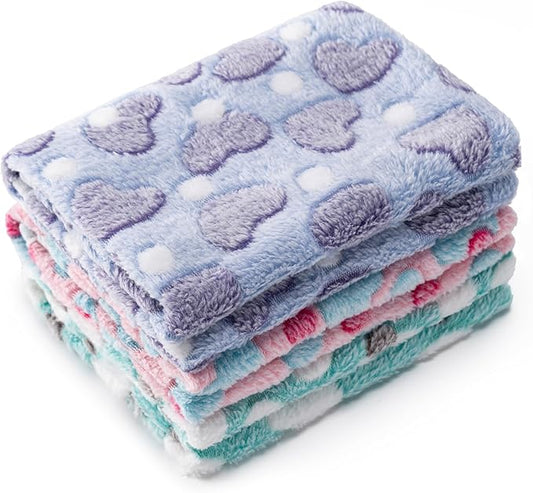 1 Pack 3 Blankets Super Soft Fluffy Premium Fleece Pet Blanket Flannel Paw Printed Throw for Dog Puppy Cat (Medium 30x20'', Purple, Pink, Green)