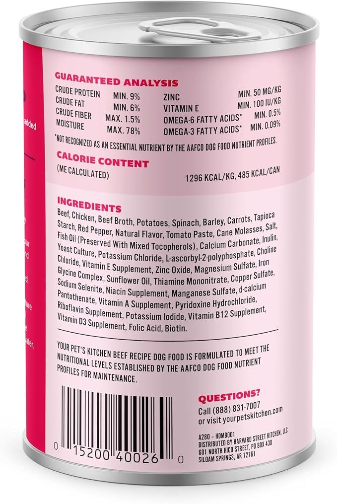 Your PET'S Kitchen Wet Dog Food, Beef Recipe - 13.2 oz Cans (Pack of 6), Made in The USA with Real Beef