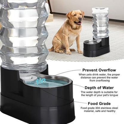 RIZZARI Automatic Dog Water Dispenser: Spill-Resistant 9L Black Gravity Feeder - Includes 2 Extra Filters & 2 Bottle Caps - Raised Design Supports Elderly Dogs’ Spine Health - for Garage Garden Use