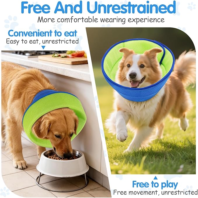 Upgrade Soft Dog Cone Collar, Dog Cone Alternative to Stop Licking After Surgery, Adjustable Comfy Cones for Small/Medium/Large Dogs, Light-Weight Mesh Fabric Elizabethan Collars (XS)
