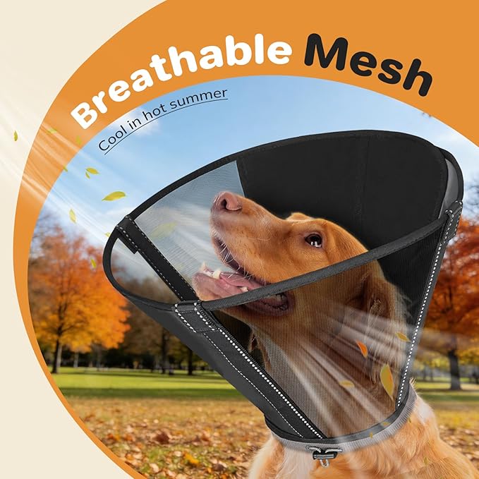 Breathable Mesh Dog Cone Collar for Surgery, Soft Elizabethan Recovery Alternative to Stop Licking,Pet Neck Collar for Large Medium Small Breeds(Black,5)