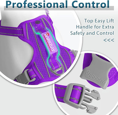 BARKBAY Dog Harness No Pull with ID Tag Pocket - Heavy Duty, Reflective, Easy Control for Large Dogs(Purple,L)