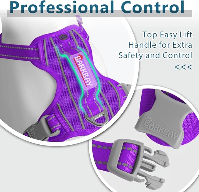 BARKBAY Dog Harness No Pull with ID Tag Pocket - Heavy Duty, Reflective, Easy Control for Large Dogs(Purple,XL)