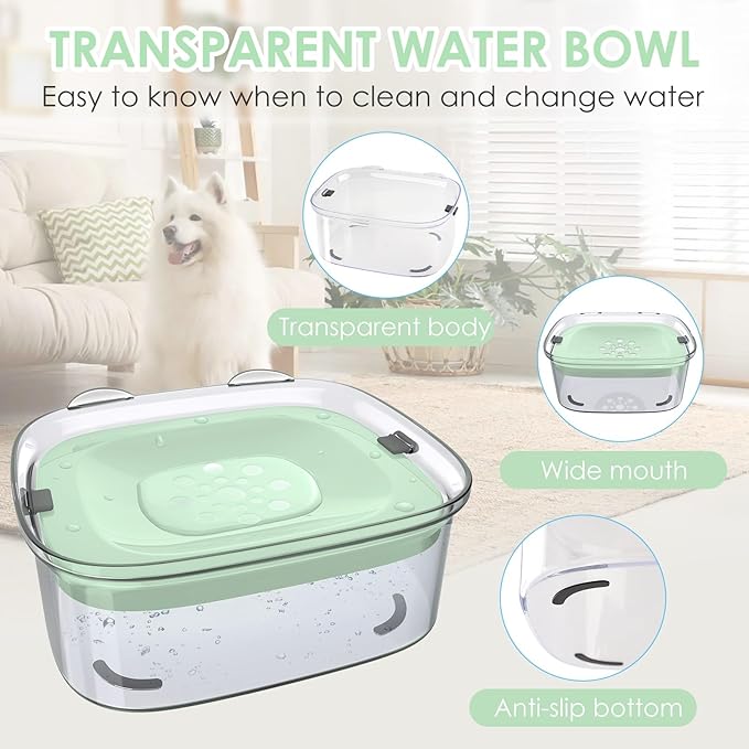 AONKEY 3L Dog Water Bowl No Spill, 101oz Large Spill Proof Dog Bowl Reduce Refill, Anti Splash No Mess Dispenser Dripless Slow Drinking Water Bowl for Sloppy Messy Drinkers (Sprout Green)
