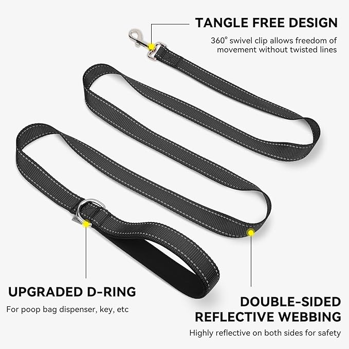 Joytale Dog Leash, 4 FT Double-Sided Reflective, Padded Handle Nylon Heavy Duty Leashes for Medium & Large Dogs Walking, Black