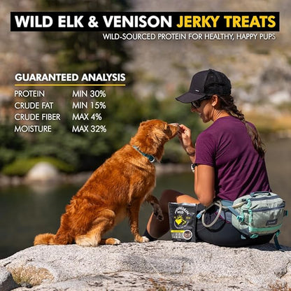 MOUNTAIN WILD Venison Jerky Training Treats for Dogs – Elk & Deer Meat Protein Dog Treat High-Value Reward – All-Natural, No Fillers, Grain-Free, No Artificial Preservatives – 8 oz (3 Pack)