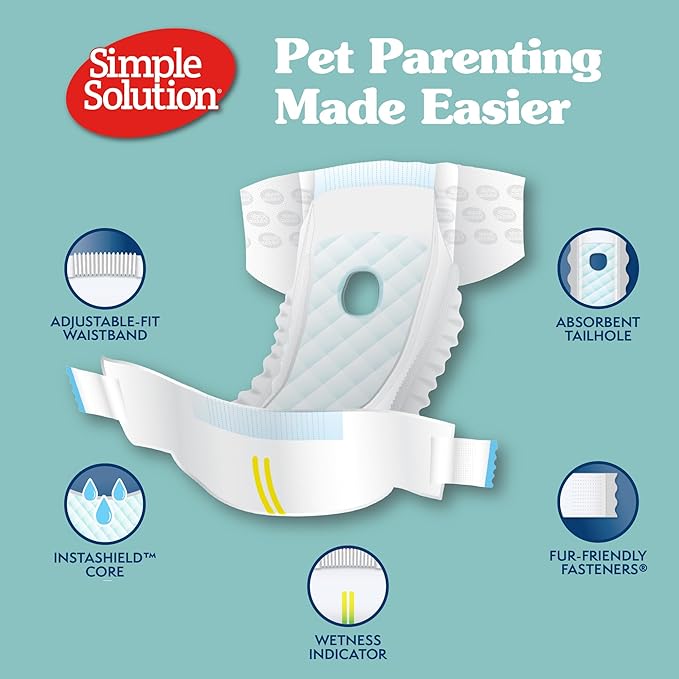 Simple Solution Disposable Dog Diapers for Female Dogs, Leak Proof Diaper for Dogs, Potty Training, XS Puppy Training, Incontinence, Diaper for Peeing, For Small Pets, 9-14 Inch Waist, 12 Count