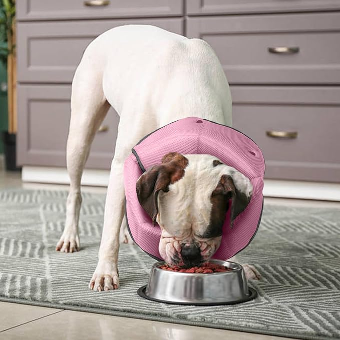 Dog Cone Collar After Surgery,Adjustable Soft Dog Recovery Collar to Stop Licking Wounds,Comfortable Light-Weight Elizabethan Collar for Dogs Anti-Bite Lick Protective Wound,Pink,L