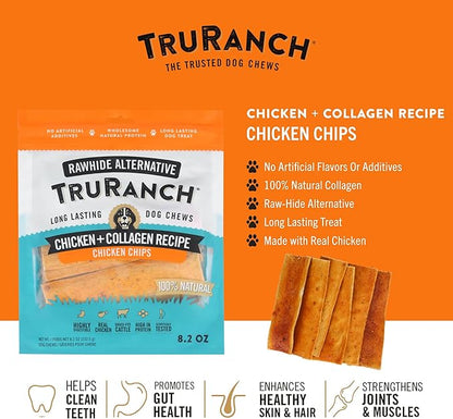 TRURANCH Collagen Chips - Collagen Dog Treats - Long Lasting Healthy Joint Support - Rawhide Alternative Chips - Skin & Coat Health - Made with Real Chicken, Value Pack, 3 Bags, 1.5 lbs