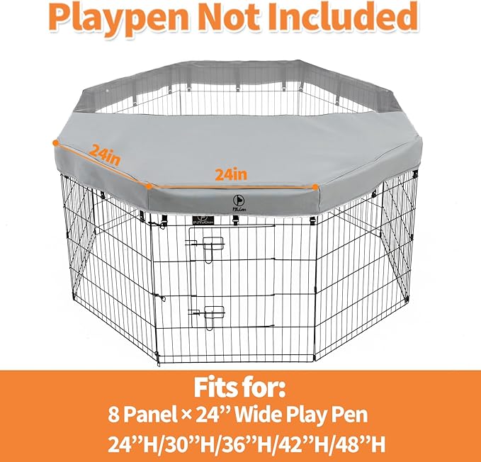PJYuCien Dog Playpen Mesh Top Cover,Fits 24 Inch 8 Panels Metal Exercise Pet Pen, Elastic Buckles Connections, Grey(Note: Only Cover, Fence Not Included)