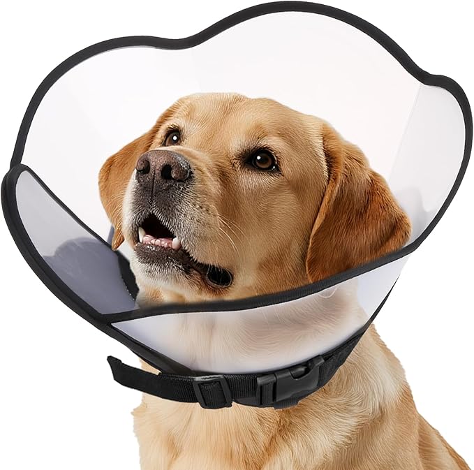 PUPTECK Soft Dog Cone Collar, Adjustable Pet Cone for Dogs to Stop Licking, After Surgery Elizabethan Recovery Dog Neck Collar Alternative, for Small Medium Large Dogs, Black L